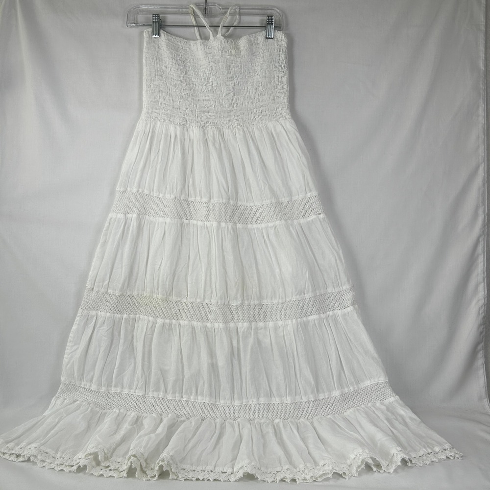 Beach Crew White Smocked Halter Maxi Dress Free Size